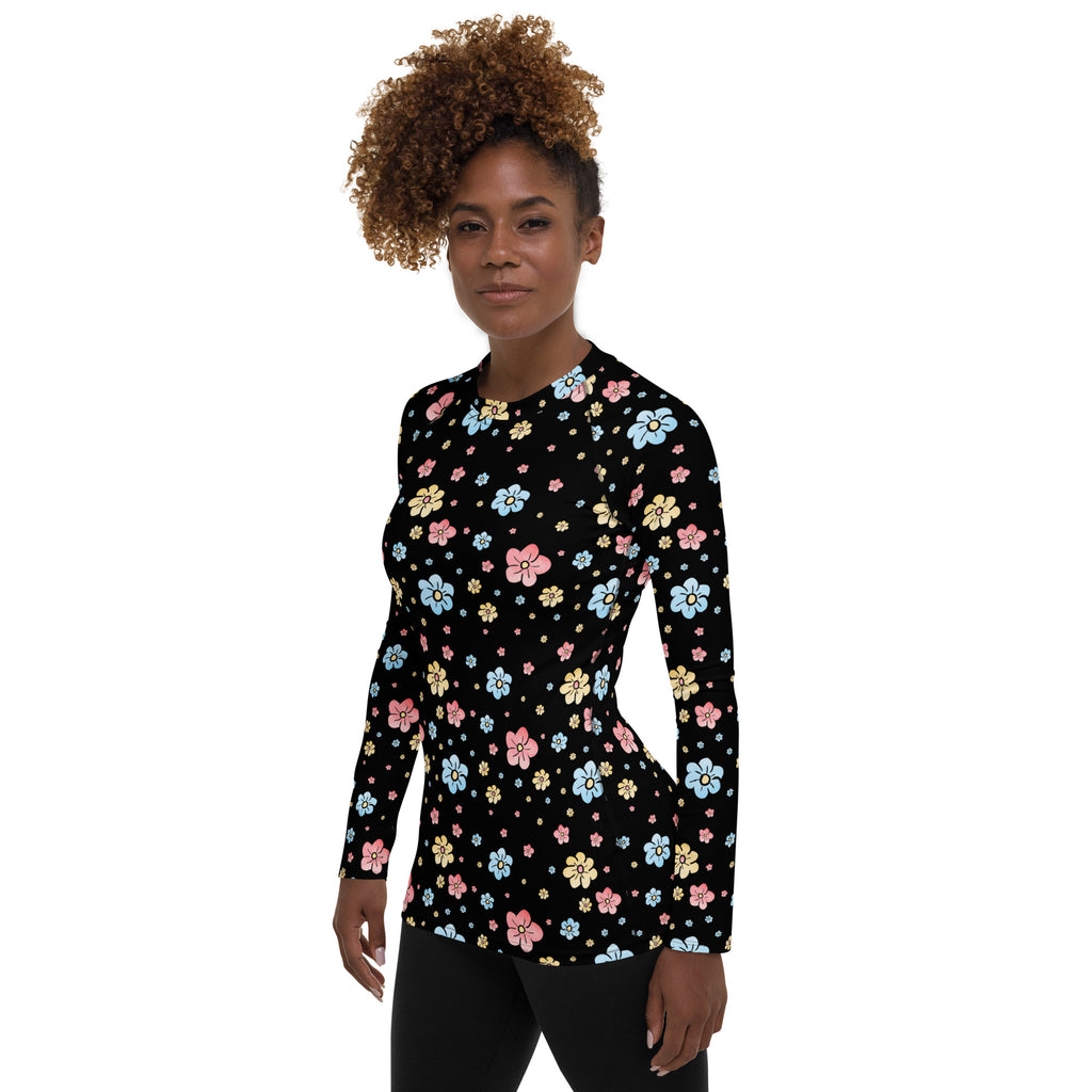 Women's Black Floral Long Sleeve Rash Guard Swim Shirt – Buttery Soft, Sun Safe UPF 50+ Protection, Quick Dry & 4-Way Stretch Comfort