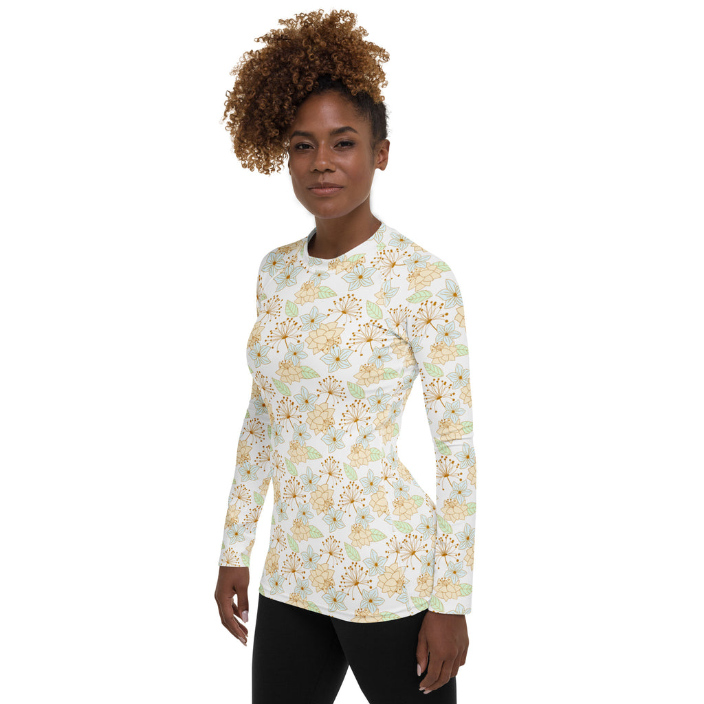 Women's Cream Floral Long Sleeve Rash Guard Swim Shirt – Buttery Soft, Sun Safe UPF 50+ Protection, Quick Dry & 4-Way Stretch Comfort