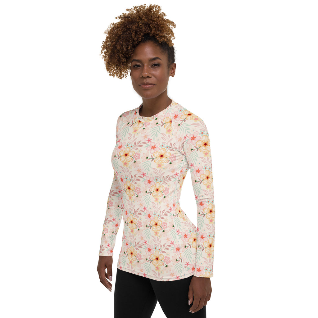 Women's Pastel Pink Wildflower Long Sleeve Rash Guard Swim Shirt – Buttery Soft, Sun Safe UPF 50+ Protection, Quick Dry & 4-Way Stretch Comfort