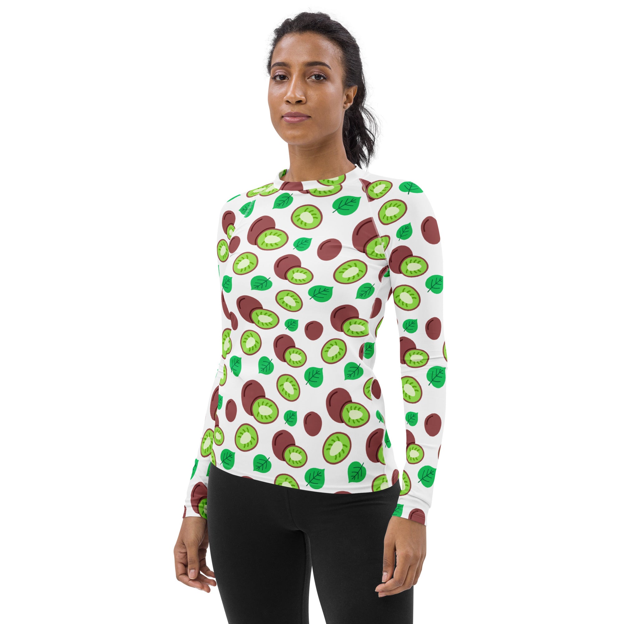 Women's Kiwi Fruit Long Sleeve Rash Guard Swim Shirt – Buttery Soft, Sun Safe UPF 50+ Protection, Quick Dry & 4-Way Stretch Comfort