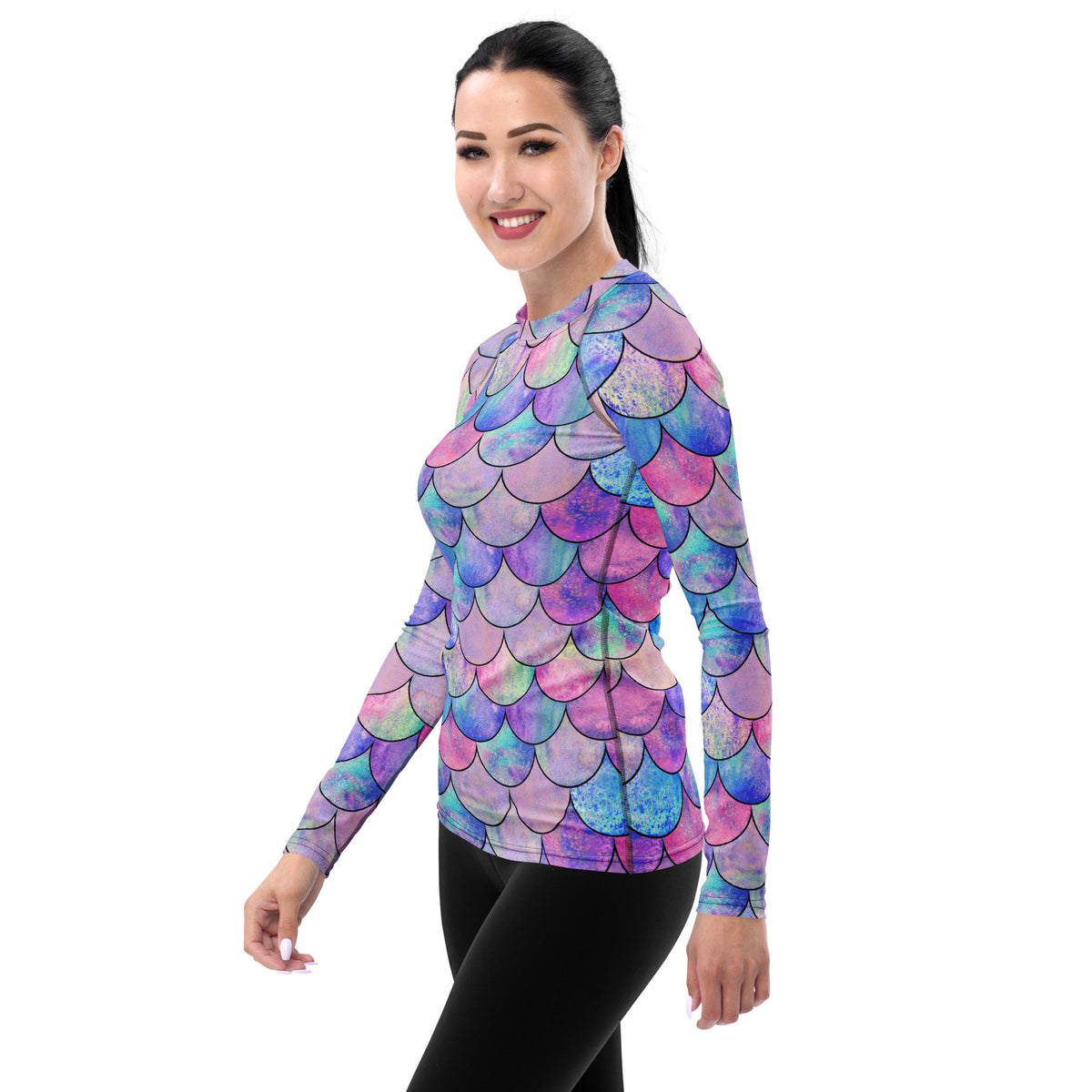 Women's Pastel Mermaid Long Sleeve Rash Guard Swim Shirt – Buttery Soft, Sun Safe UPF 50+ Protection, Quick Dry & 4-Way Stretch Comfort