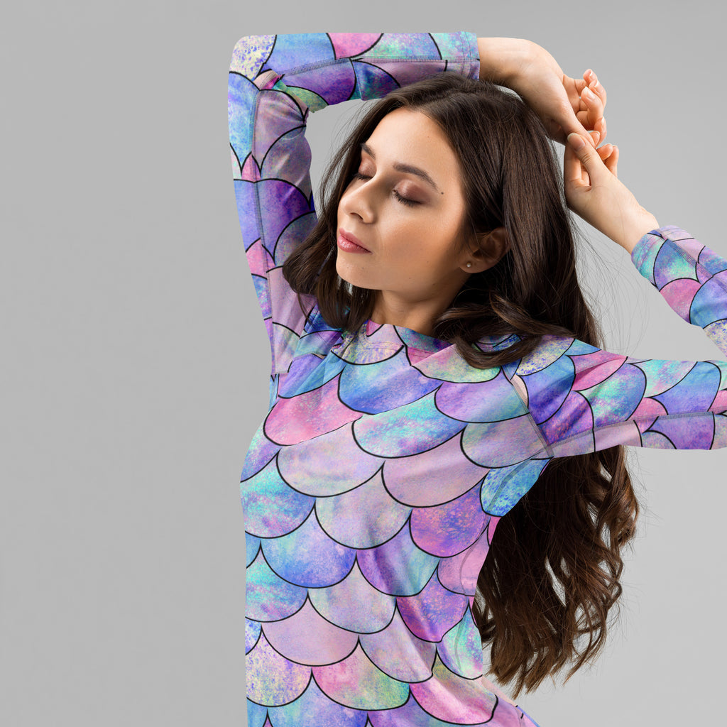 Women's Pastel Mermaid Long Sleeve Rash Guard Swim Shirt – Buttery Soft, Sun Safe UPF 50+ Protection, Quick Dry & 4-Way Stretch Comfort