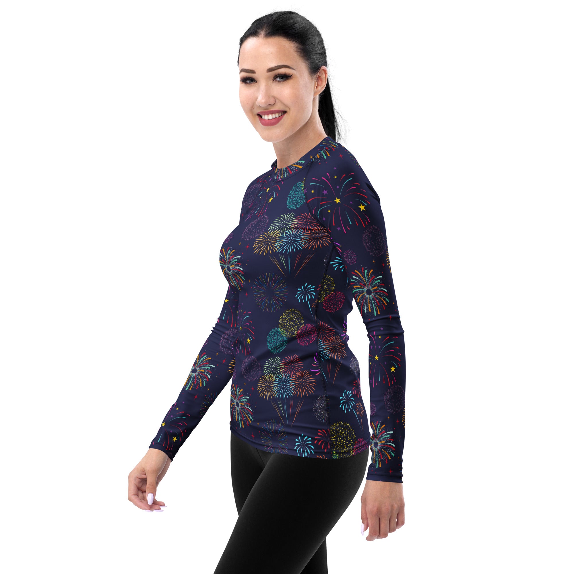 Women's Colorful Fireworks Long Sleeve Rash Guard Swim Shirt – Buttery Soft, Sun Safe UPF 50+ Protection, Quick Dry & 4-Way Stretch Comfort