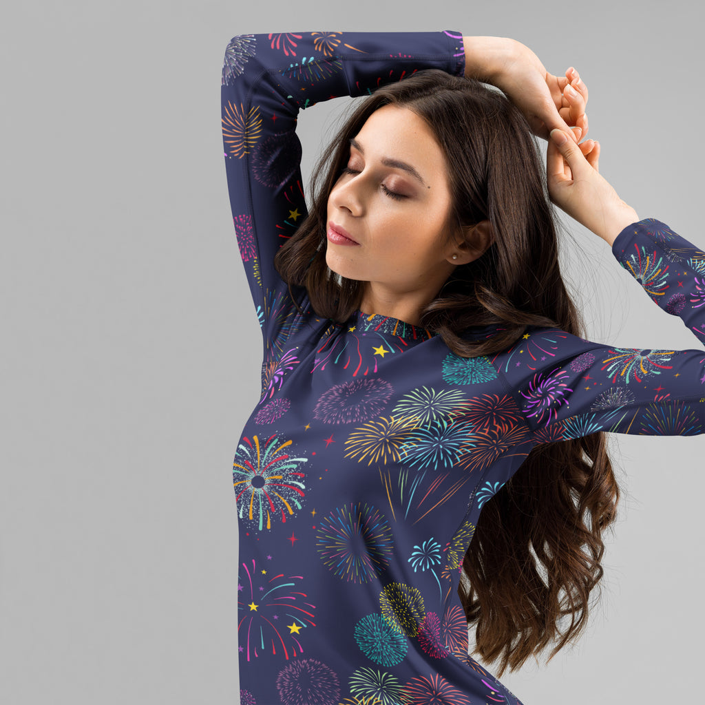 Women's Colorful Fireworks Long Sleeve Rash Guard Swim Shirt – Buttery Soft, Sun Safe UPF 50+ Protection, Quick Dry & 4-Way Stretch Comfort