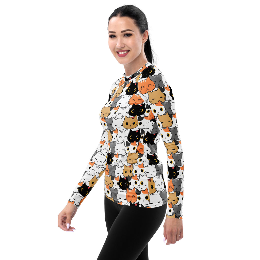 Women's Cat Face Long Sleeve Rash Guard Swim Shirt – Buttery Soft, Sun Safe UPF 50+ Protection, Quick Dry & 4-Way Stretch Comfort
