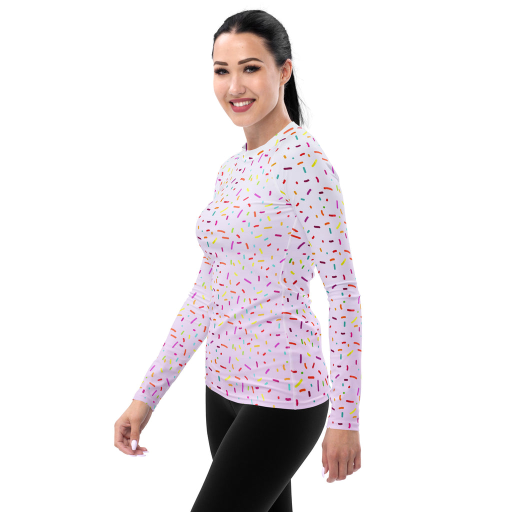 Women's Colorful Ice Cream Sprinkles Long Sleeve Rash Guard Swim Shirt – Buttery Soft, Sun Safe UPF 50+ Protection, Quick Dry & 4-Way Stretch Comfort