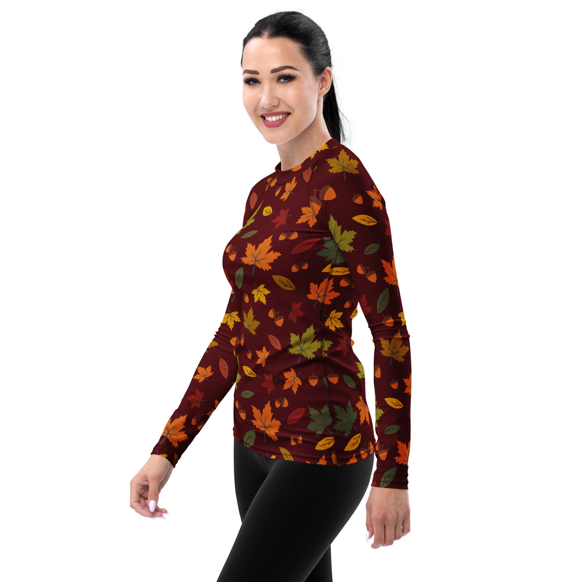 Women's Autumn Maple Leaves Long Sleeve Rash Guard Swim Shirt – Buttery Soft, Sun Safe UPF 50+ Protection, Quick Dry & 4-Way Stretch Comfort