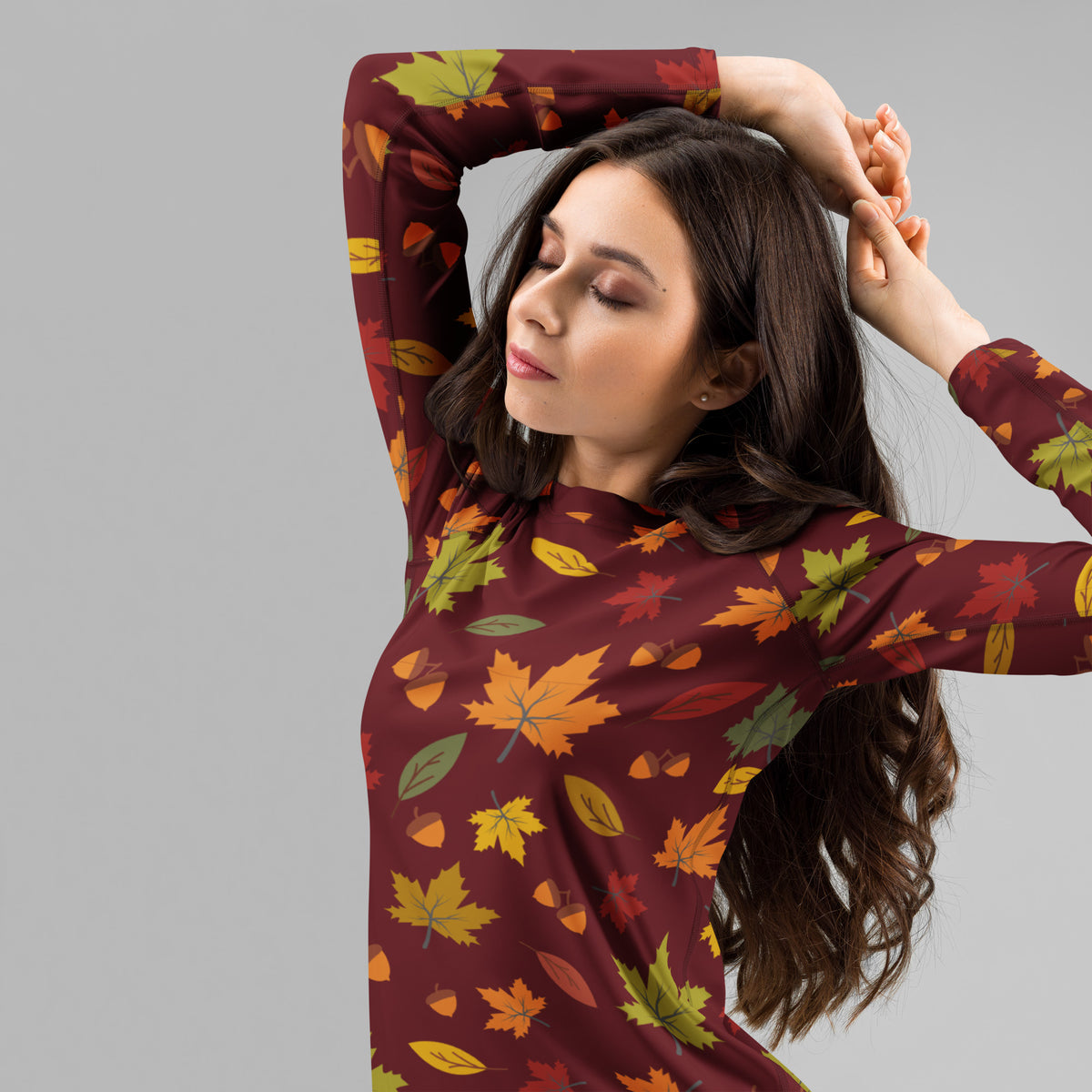 Women's Autumn Maple Leaves Long Sleeve Rash Guard Swim Shirt – Buttery Soft, Sun Safe UPF 50+ Protection, Quick Dry & 4-Way Stretch Comfort