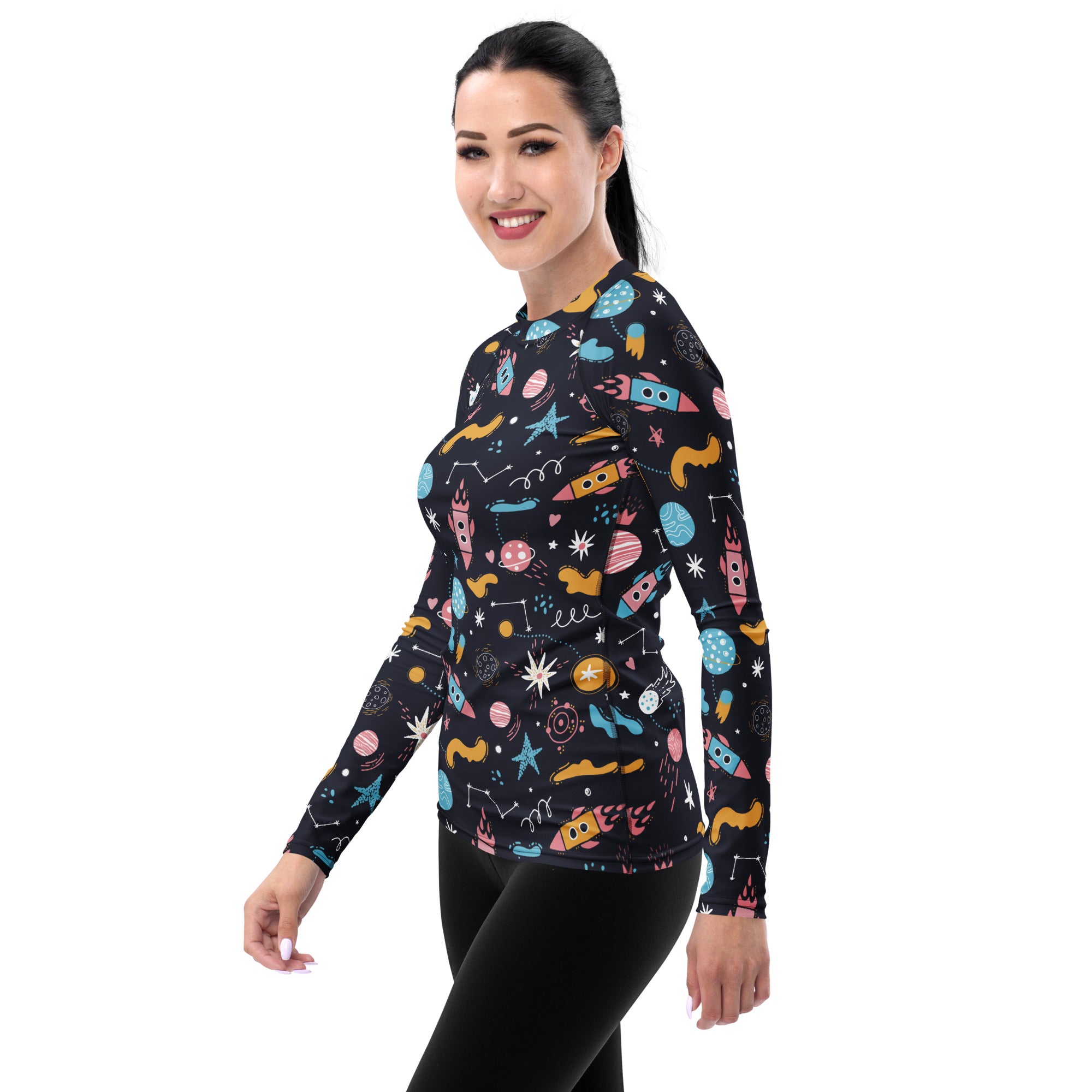 Women's Outer Space Long Sleeve Rash Guard Swim Shirt – Buttery Soft, Sun Safe UPF 50+ Protection, Quick Dry & 4-Way Stretch Comfort