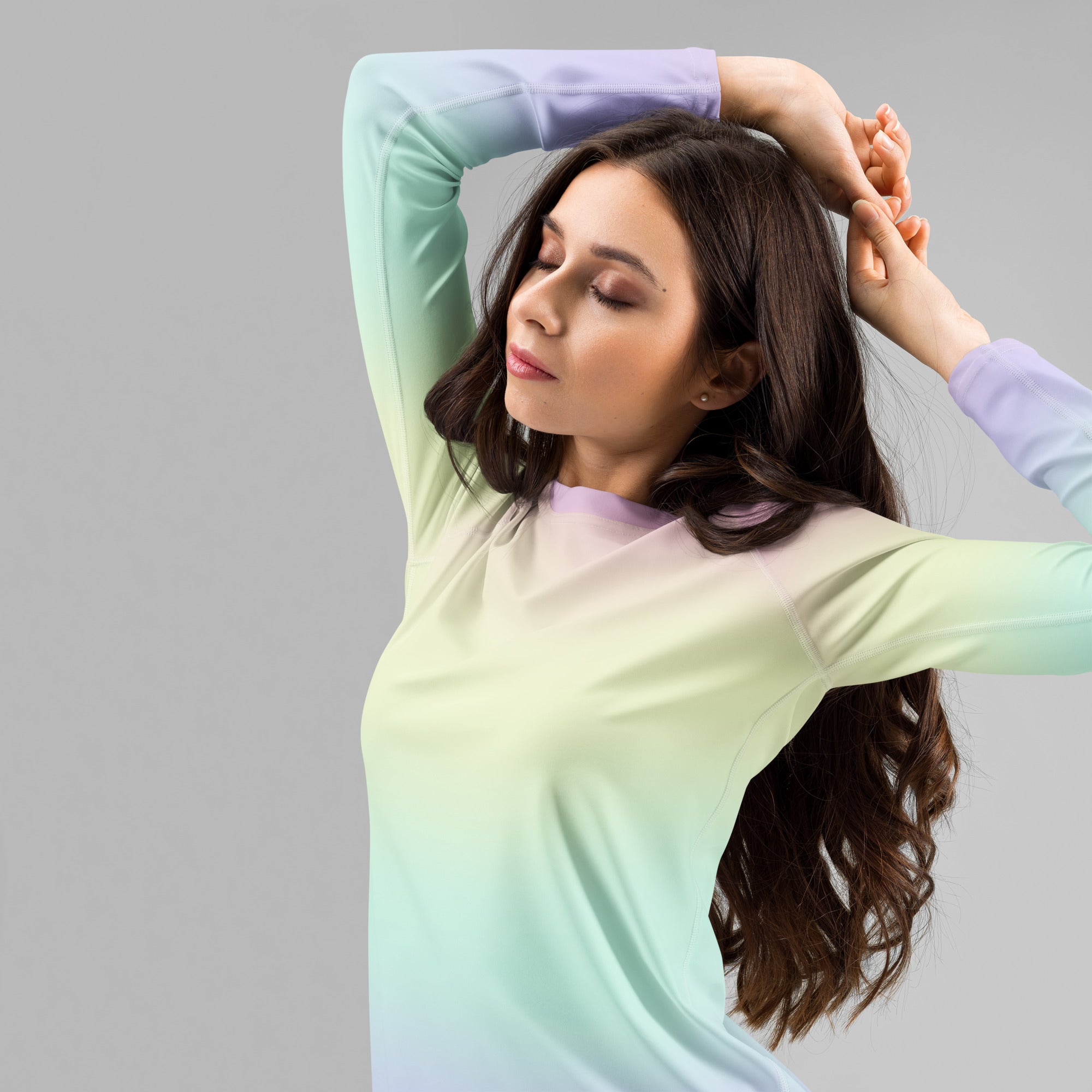 Women's Pastel Rainbow Long Sleeve Rash Guard Swim Shirt – Buttery Soft, Sun Safe UPF 50+ Protection, Quick Dry & 4-Way Stretch Comfort