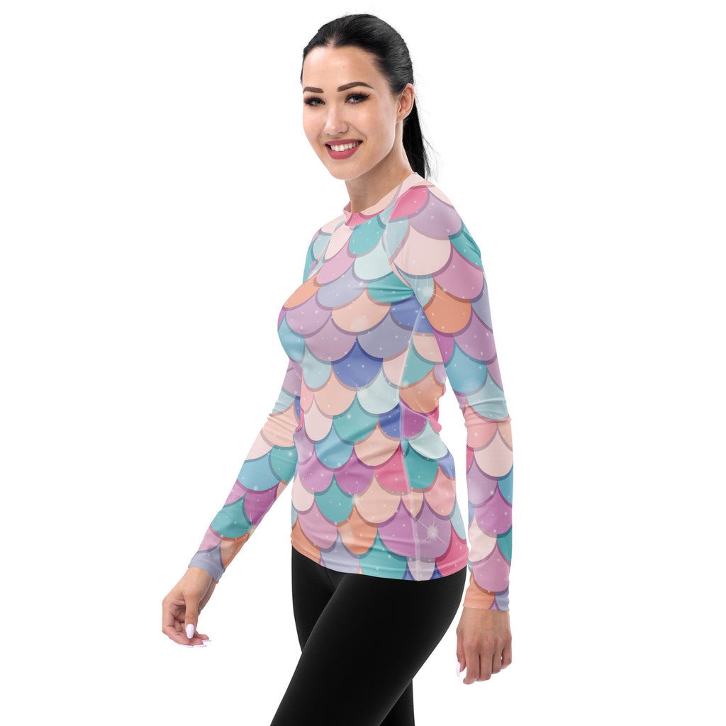 Women's Rainbow Mermaid Long Sleeve Rash Guard Swim Shirt – Buttery Soft, Sun Safe UPF 50+ Protection, Quick Dry & 4-Way Stretch Comfort