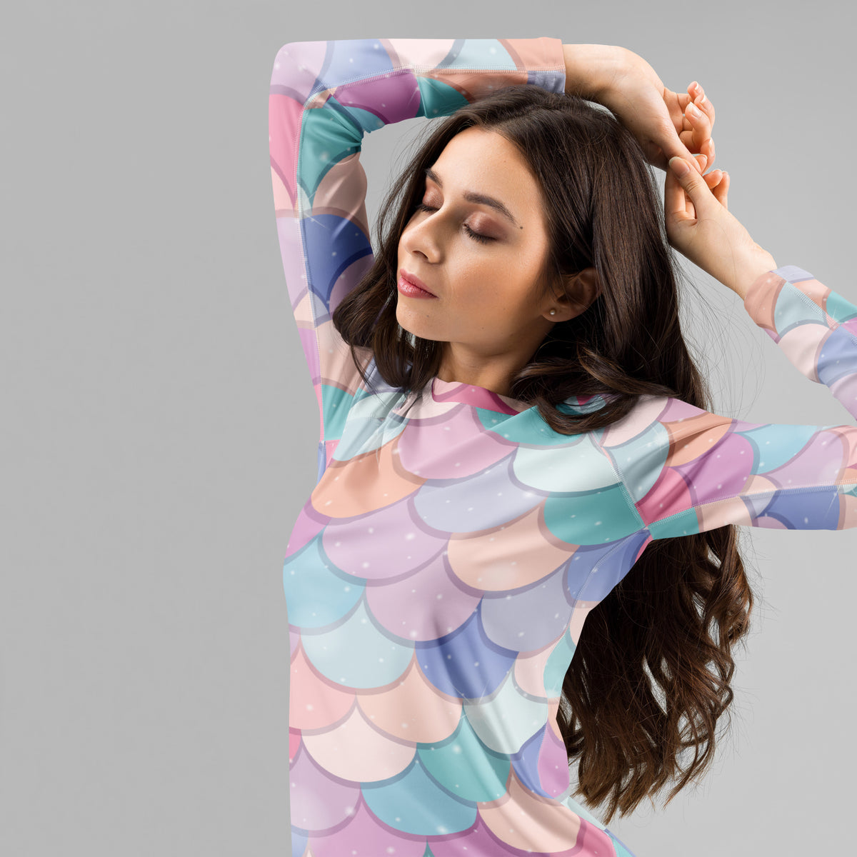 Women's Rainbow Mermaid Long Sleeve Rash Guard Swim Shirt – Buttery Soft, Sun Safe UPF 50+ Protection, Quick Dry & 4-Way Stretch Comfort