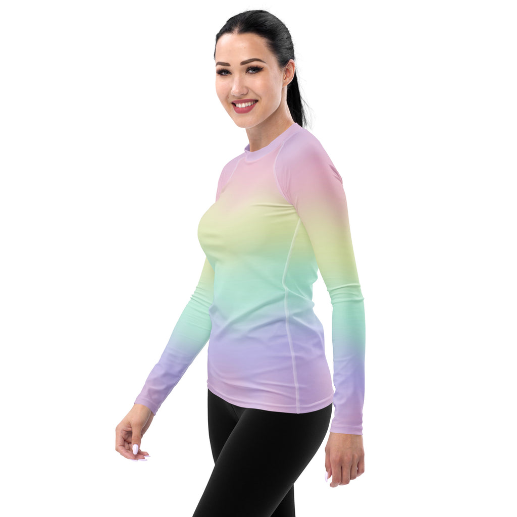 Women's Pastel Rainbow Long Sleeve Rash Guard Swim Shirt – Buttery Soft, Sun Safe UPF 50+ Protection, Quick Dry & 4-Way Stretch Comfort