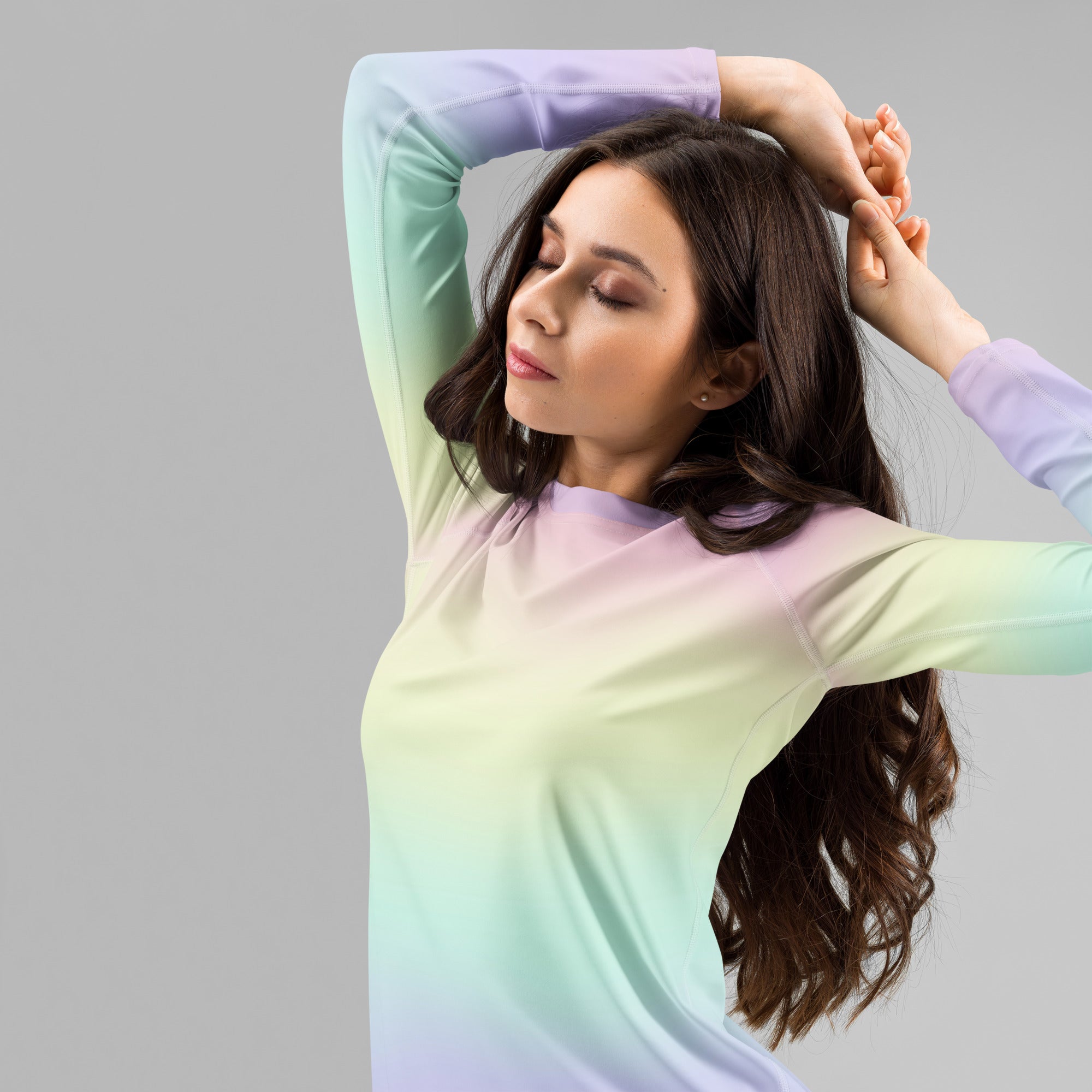 Women's Pastel Rainbow Long Sleeve Rash Guard Swim Shirt – Buttery Soft, Sun Safe UPF 50+ Protection, Quick Dry & 4-Way Stretch Comfort