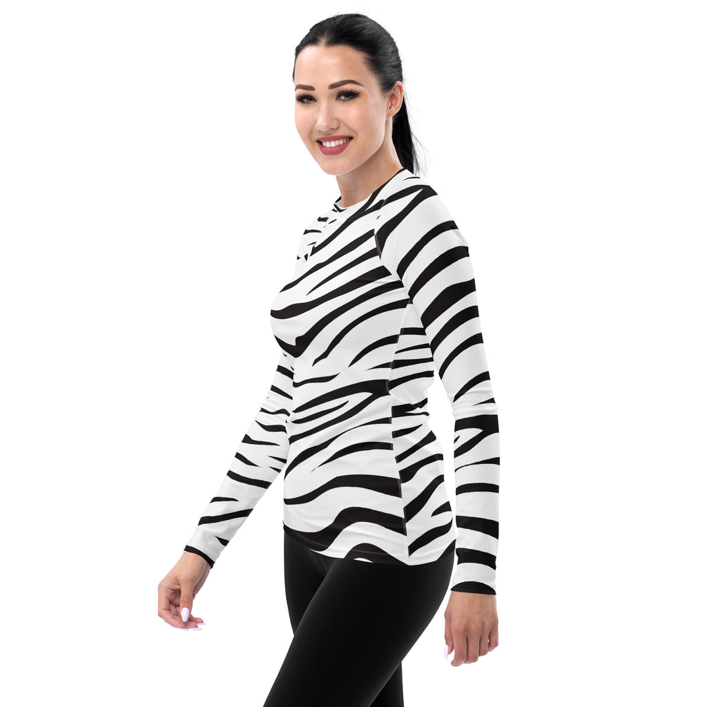 Women's Zebra Print Long Sleeve Rash Guard Swim Shirt – Buttery Soft, Sun Safe UPF 50+ Protection, Quick Dry & 4-Way Stretch Comfort