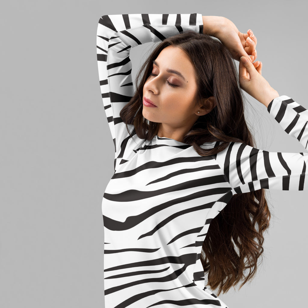 Women's Zebra Print Long Sleeve Rash Guard Swim Shirt – Buttery Soft, Sun Safe UPF 50+ Protection, Quick Dry & 4-Way Stretch Comfort