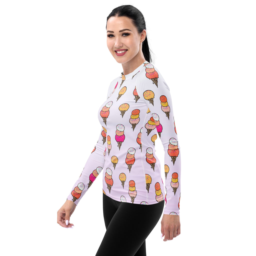 Women's Ice Cream Cone Long Sleeve Rash Guard Swim Shirt – Buttery Soft, Sun Safe UPF 50+ Protection, Quick Dry & 4-Way Stretch Comfort