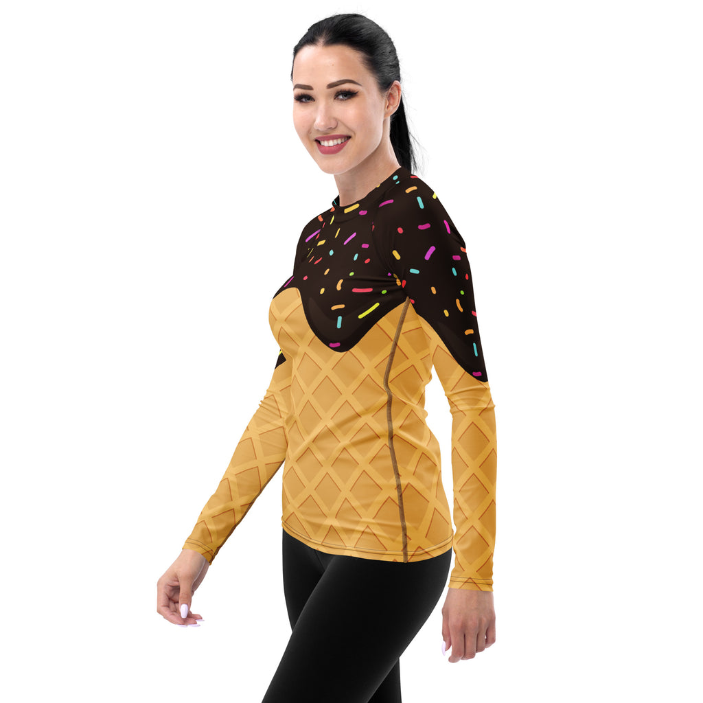 Women's Chocolate Ice Cream Cone Long Sleeve Rash Guard Swim Shirt – Buttery Soft, Sun Safe UPF 50+ Protection, Quick Dry & 4-Way Stretch Comfort