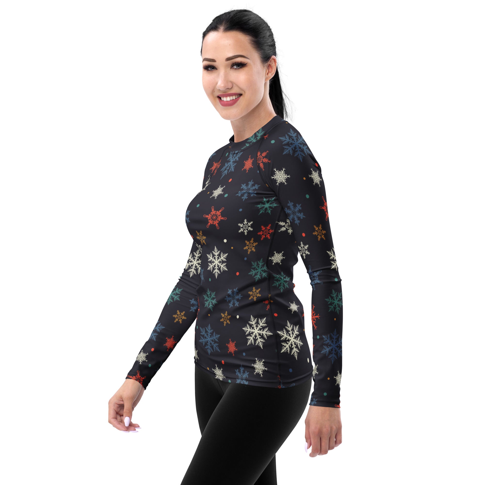 Women's Colorful Snowflake Long Sleeve Rash Guard Swim Shirt – Buttery Soft, Sun Safe UPF 50+ Protection, Quick Dry & 4-Way Stretch Comfort