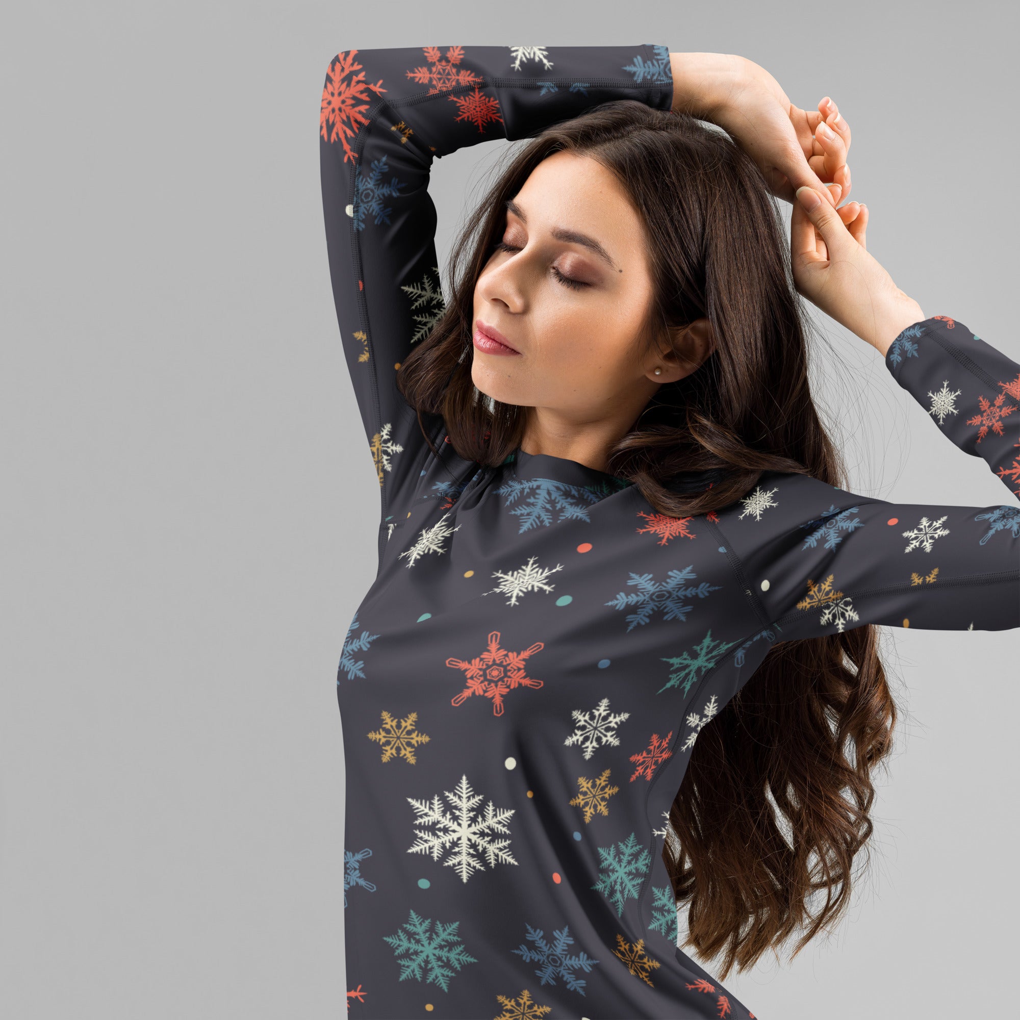 Women's Colorful Snowflake Long Sleeve Rash Guard Swim Shirt – Buttery Soft, Sun Safe UPF 50+ Protection, Quick Dry & 4-Way Stretch Comfort