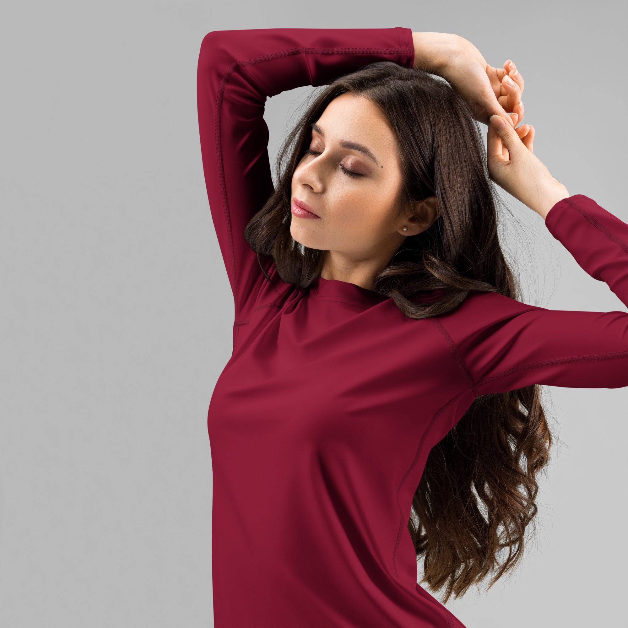 Women's Crimson Red Long Sleeve Rash Guard Swim Shirt – Buttery Soft, Sun Safe UPF 50+ Protection, Quick Dry & 4-Way Stretch Comfort