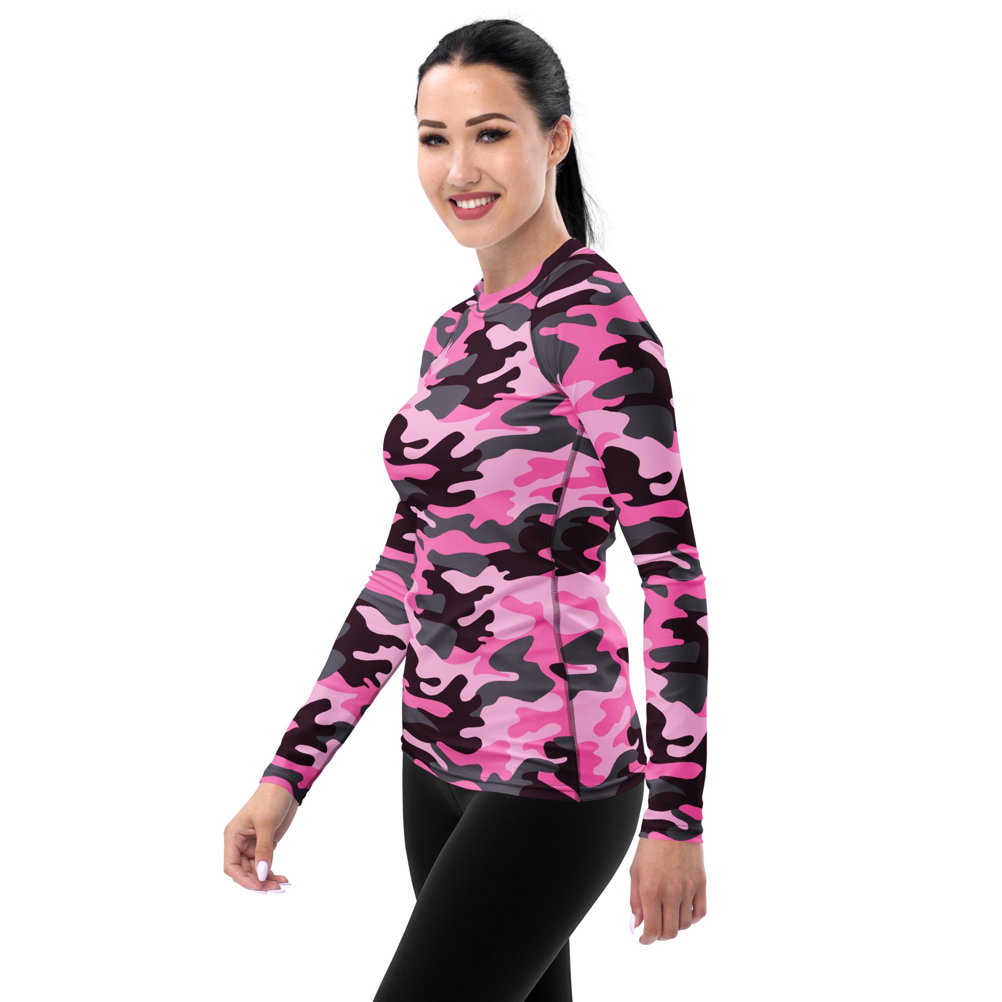 Women's Pink Camouflage Long Sleeve Rash Guard Swim Shirt – Buttery Soft, Sun Safe UPF 50+ Protection, Quick Dry & 4-Way Stretch Comfort