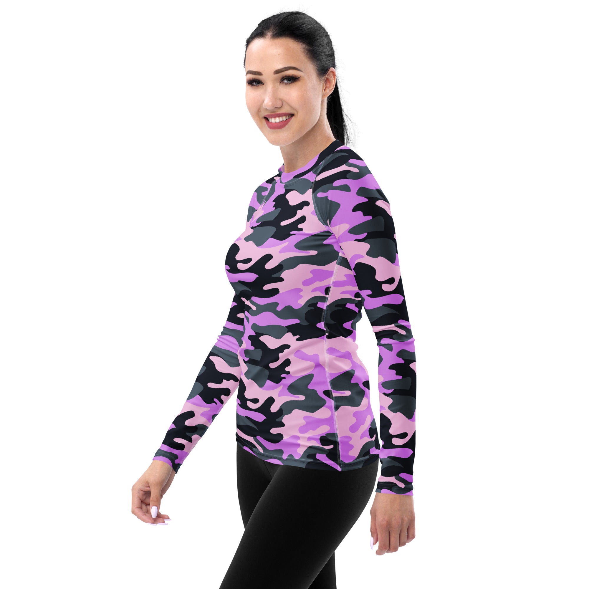 Women's Purple Camouflage Long Sleeve Rash Guard Swim Shirt – Buttery Soft, Sun Safe UPF 50+ Protection, Quick Dry & 4-Way Stretch Comfort