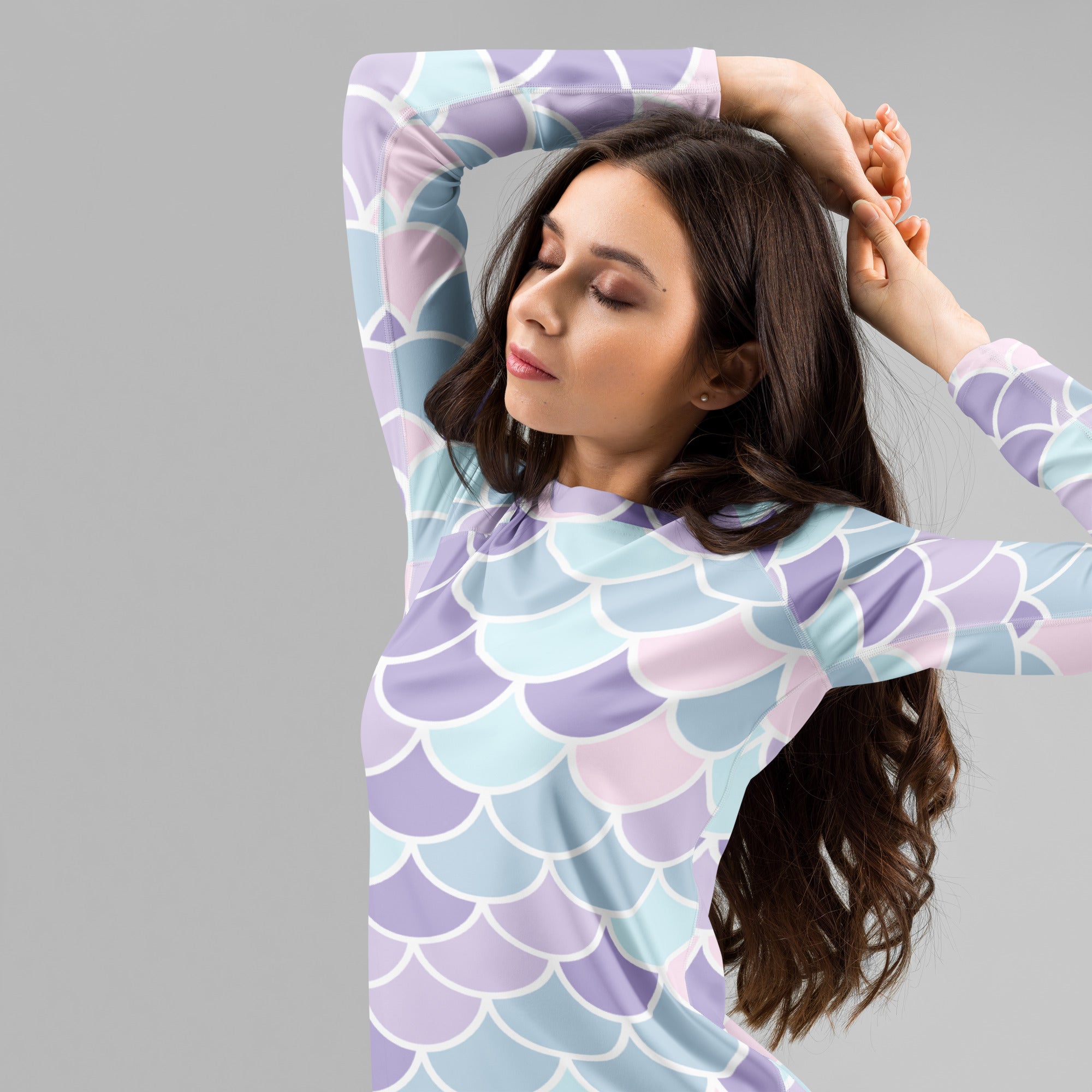 Women's Purple Mermaid Scale Long Sleeve Rash Guard Swim Shirt – Buttery Soft, Sun Safe UPF 50+ Protection, Quick Dry & 4-Way Stretch Comfort
