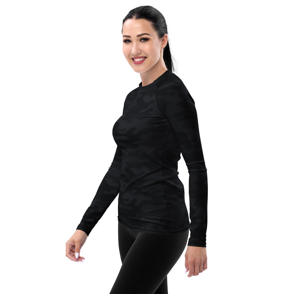 Women's Black Camouflage Long Sleeve Rash Guard Swim Shirt – Buttery Soft, Sun Safe UPF 50+ Protection, Quick Dry & 4-Way Stretch Comfort