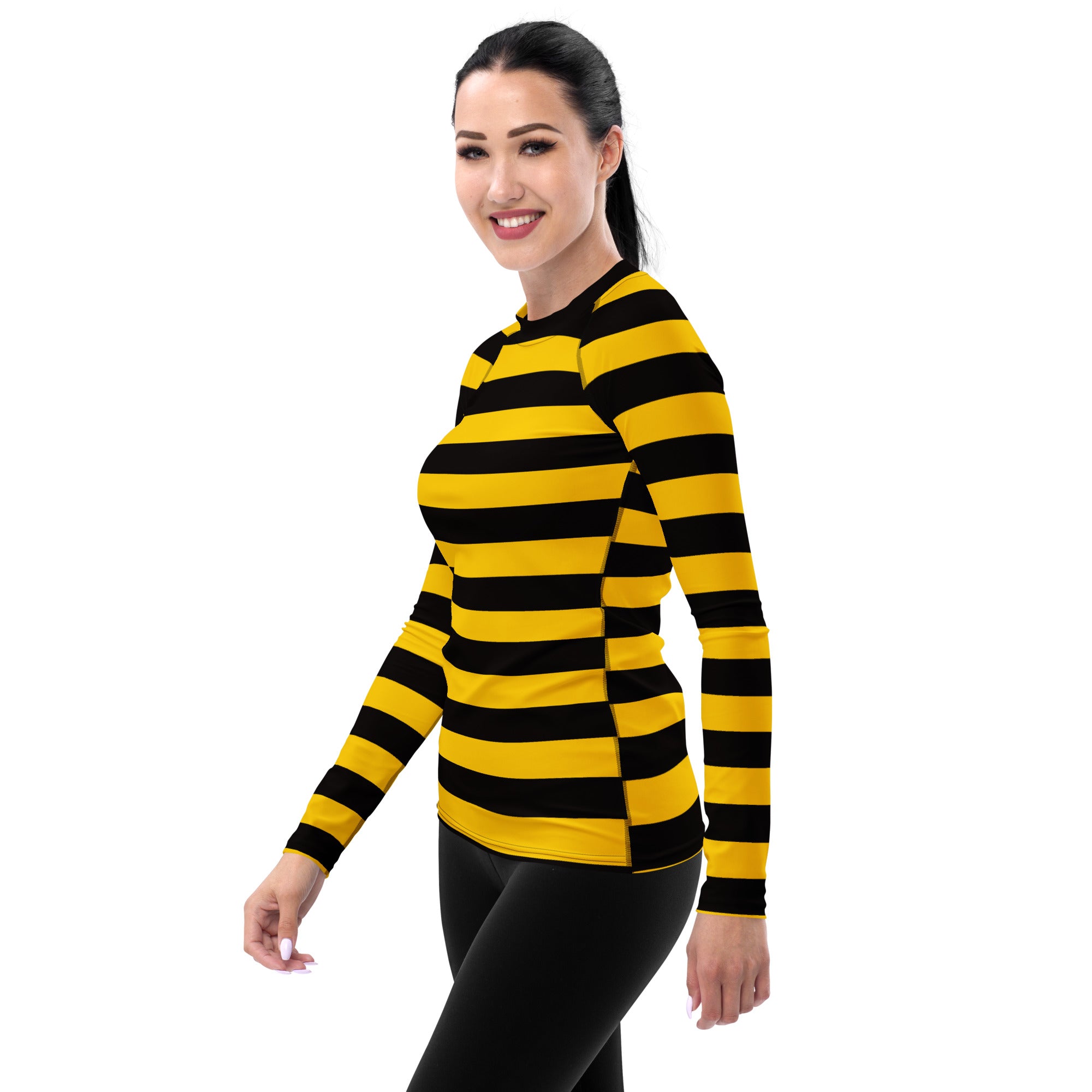 Women's Bee Stripe Long Sleeve Rash Guard Swim Shirt – Buttery Soft, Sun Safe UPF 50+ Protection, Quick Dry & 4-Way Stretch Comfort