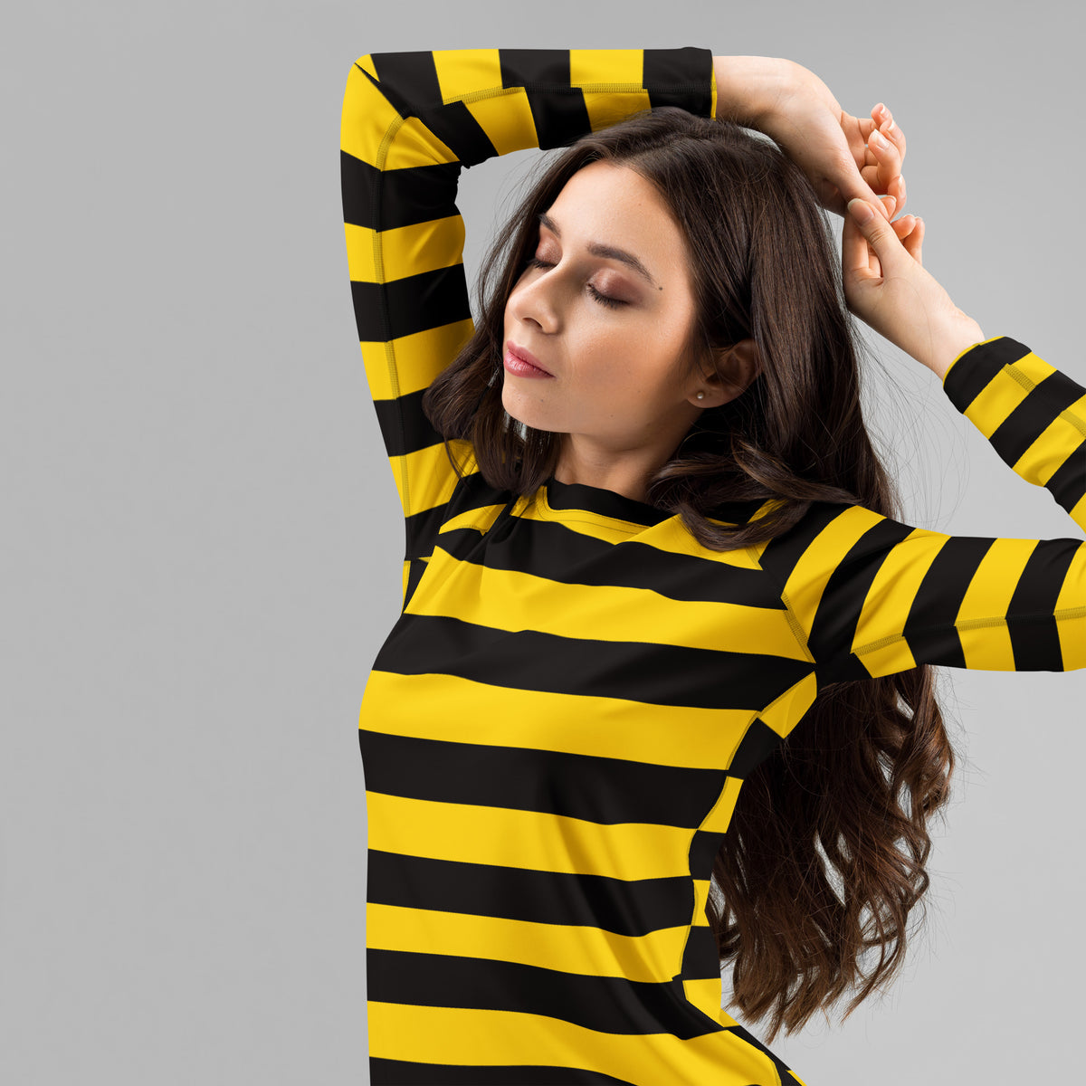 Women's Bee Stripe Long Sleeve Rash Guard Swim Shirt – Buttery Soft, Sun Safe UPF 50+ Protection, Quick Dry & 4-Way Stretch Comfort