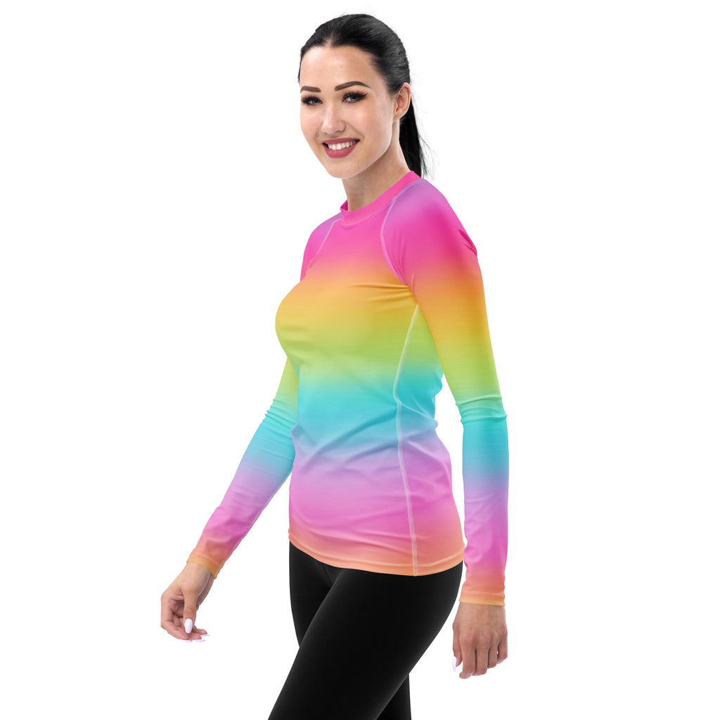 Women's Bright Rainbow Long Sleeve Rash Guard Swim Shirt – Buttery Soft, Sun Safe UPF 50+ Protection, Quick Dry & 4-Way Stretch Comfort