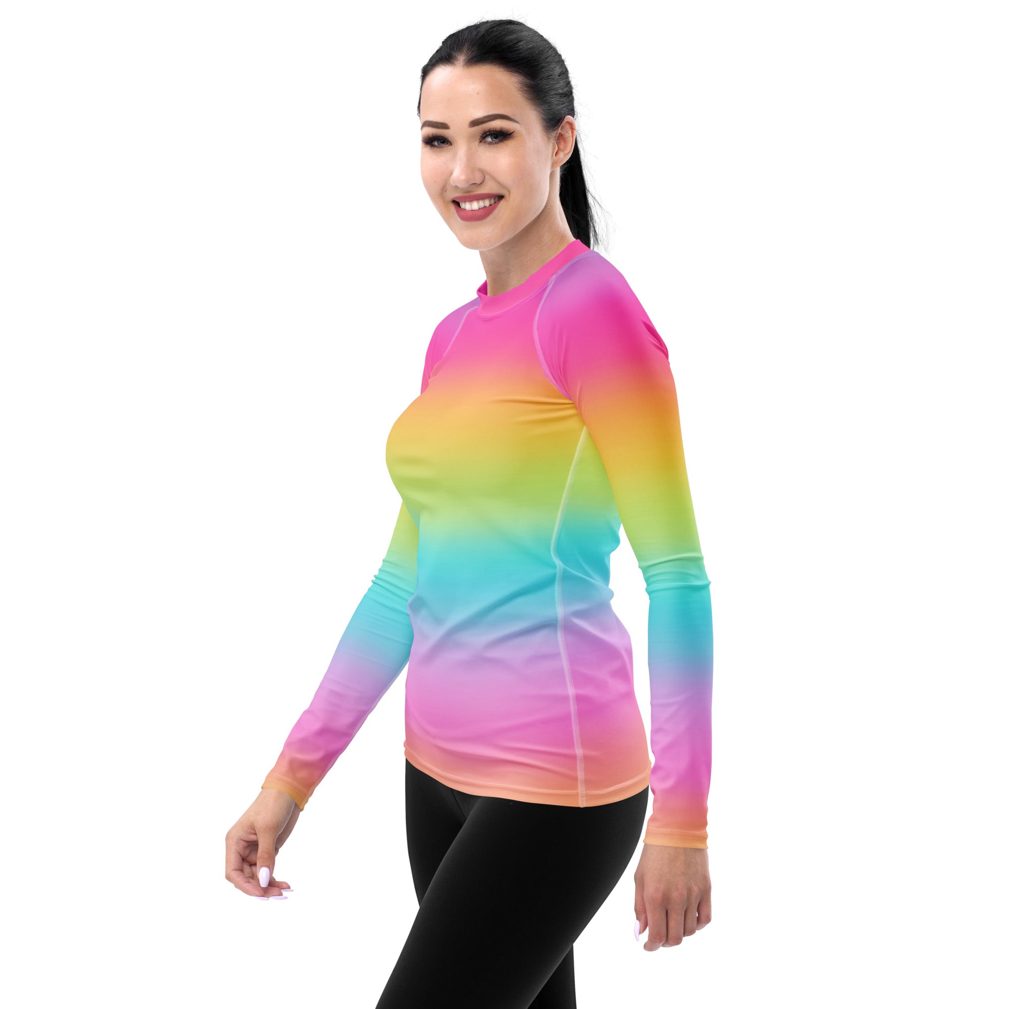 Women's Bright Rainbow Long Sleeve Rash Guard Swim Shirt – Buttery Soft, Sun Safe UPF 50+ Protection, Quick Dry & 4-Way Stretch Comfort