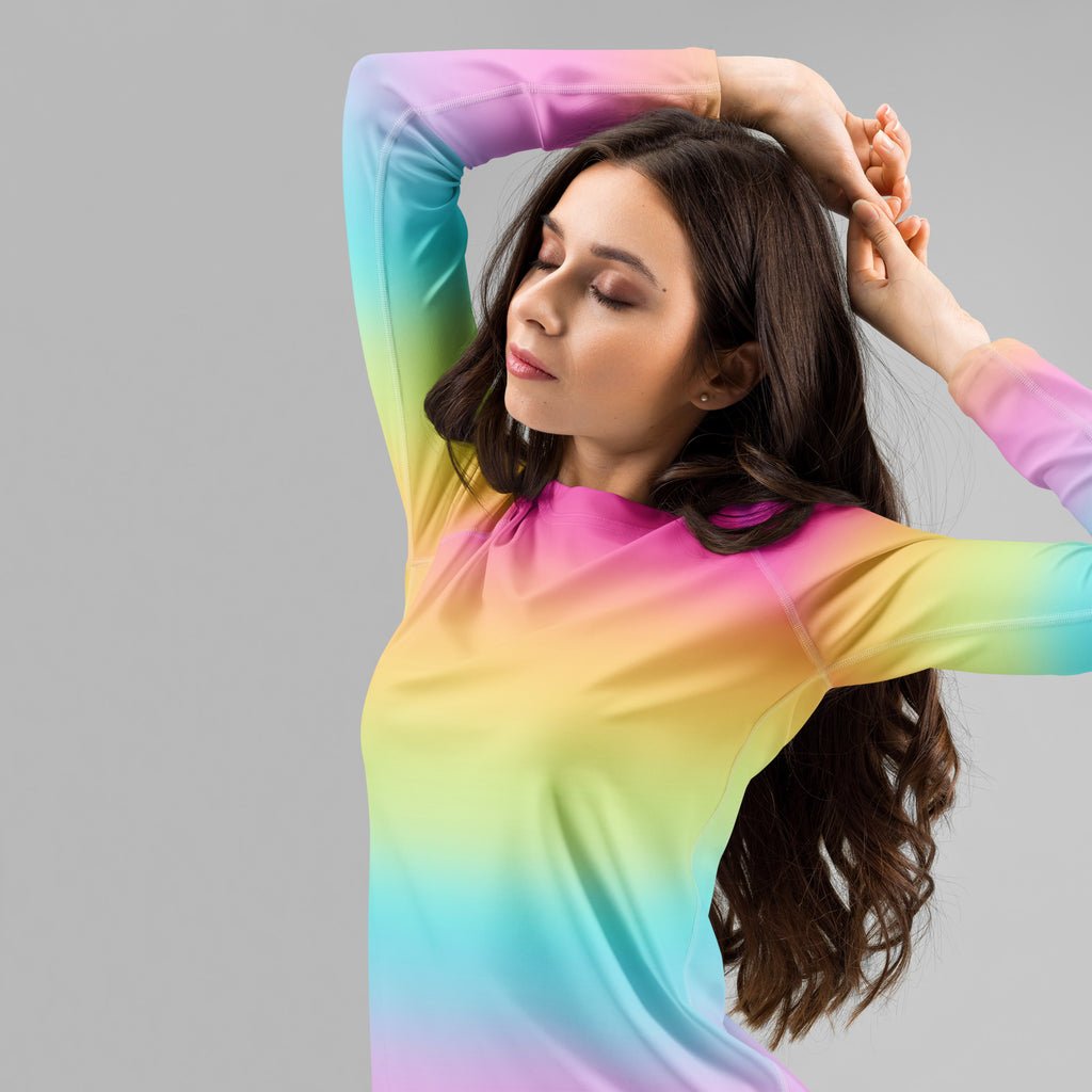 Women's Bright Rainbow Long Sleeve Rash Guard Swim Shirt – Buttery Soft, Sun Safe UPF 50+ Protection, Quick Dry & 4-Way Stretch Comfort