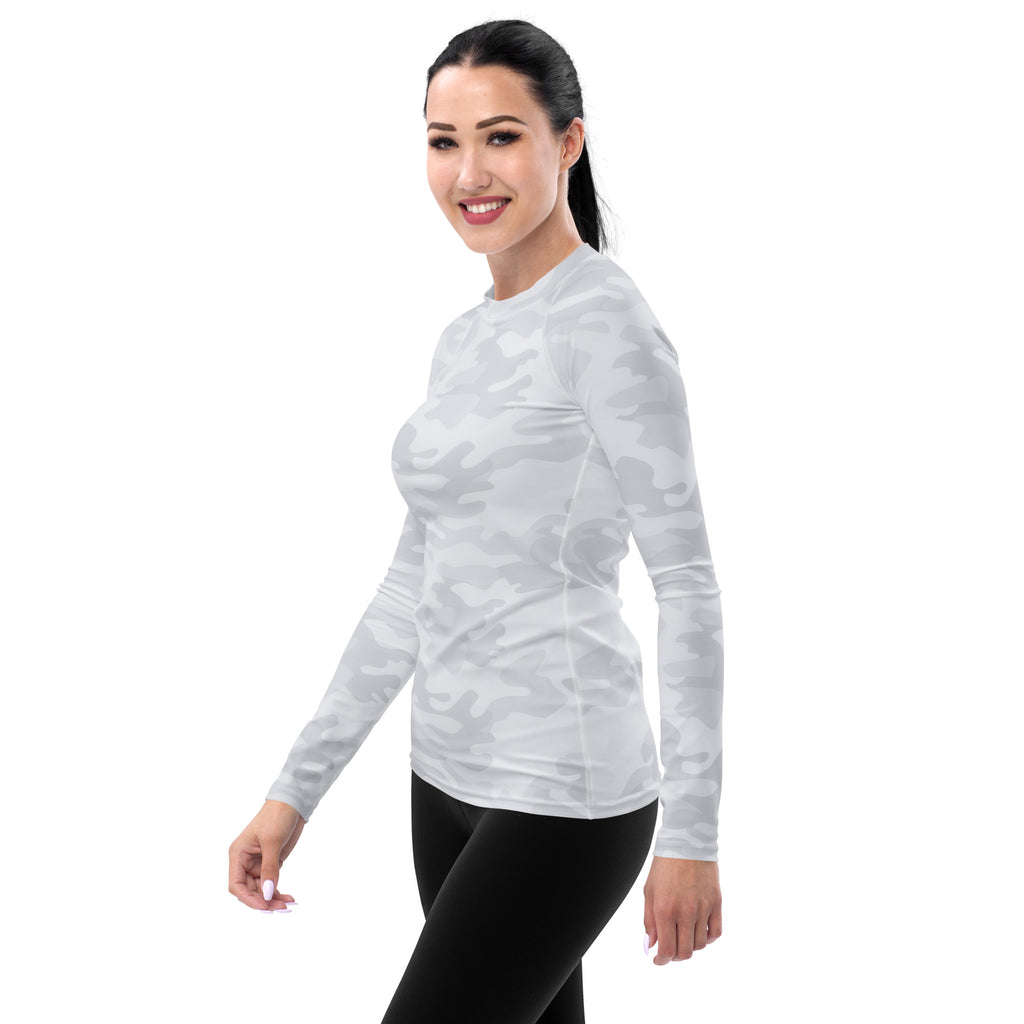 Women's White Camouflage Long Sleeve Rash Guard Swim Shirt – Buttery Soft, Sun Safe UPF 50+ Protection, Quick Dry & 4-Way Stretch Comfort