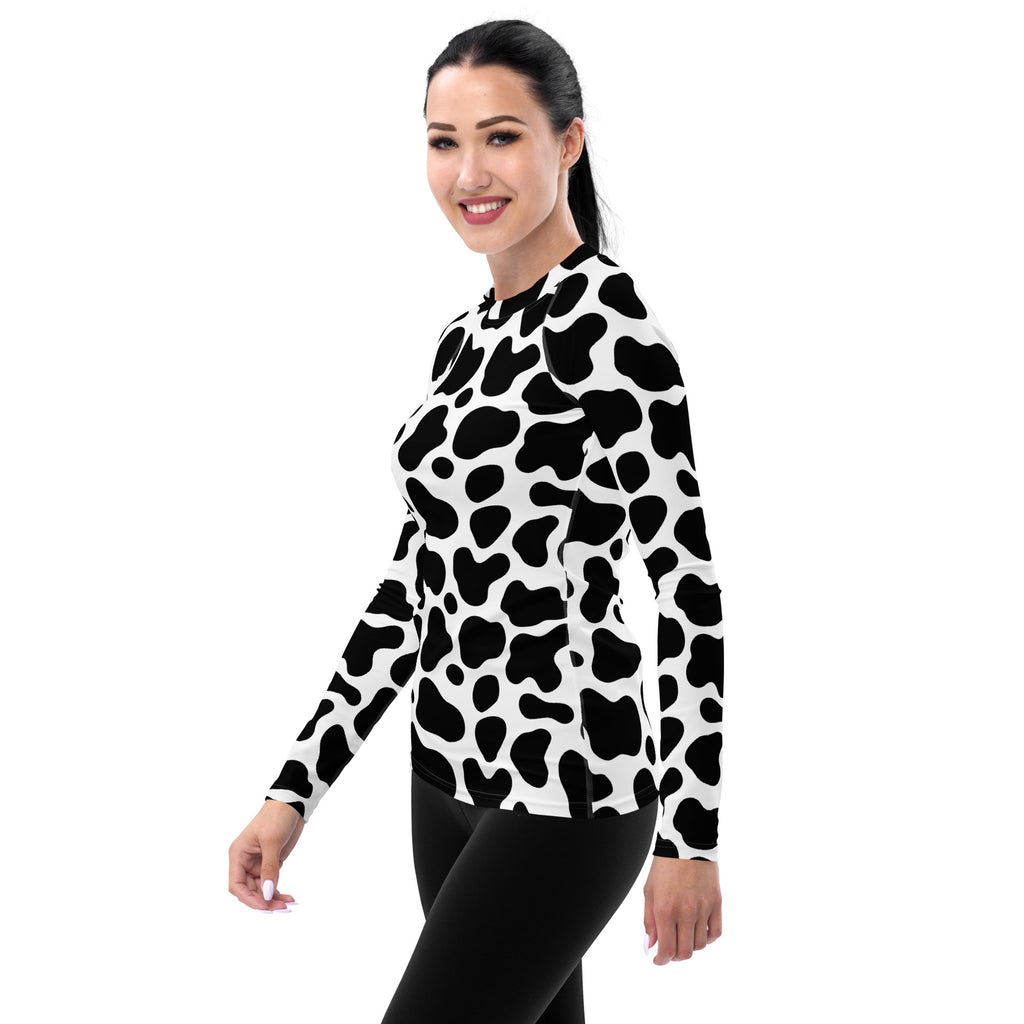 Women's Cow Print Long Sleeve Rash Guard Swim Shirt – Buttery Soft, Sun Safe UPF 50+ Protection, Quick Dry & 4-Way Stretch Comfort
