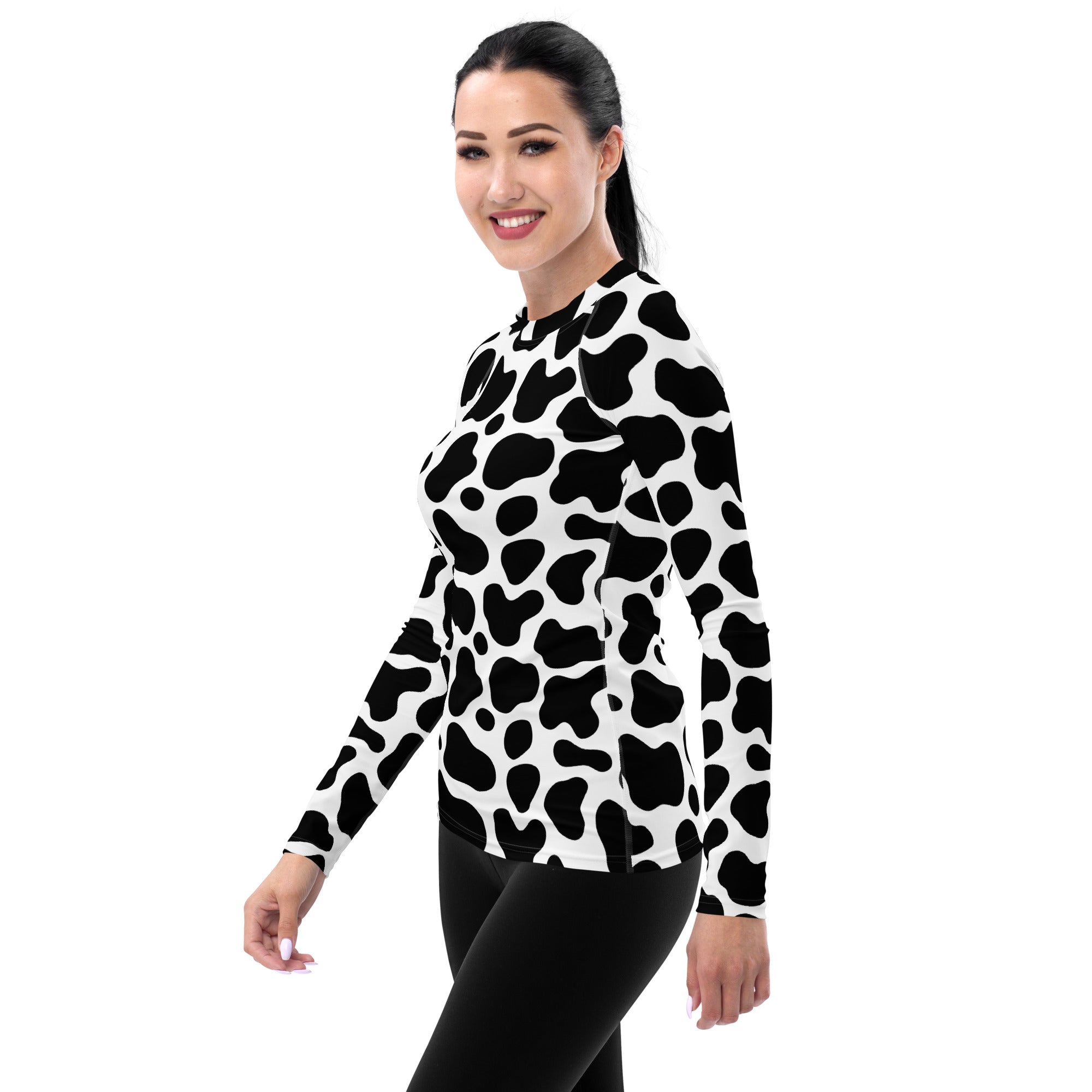 Women's Cow Print Long Sleeve Rash Guard Swim Shirt – Buttery Soft, Sun Safe UPF 50+ Protection, Quick Dry & 4-Way Stretch Comfort