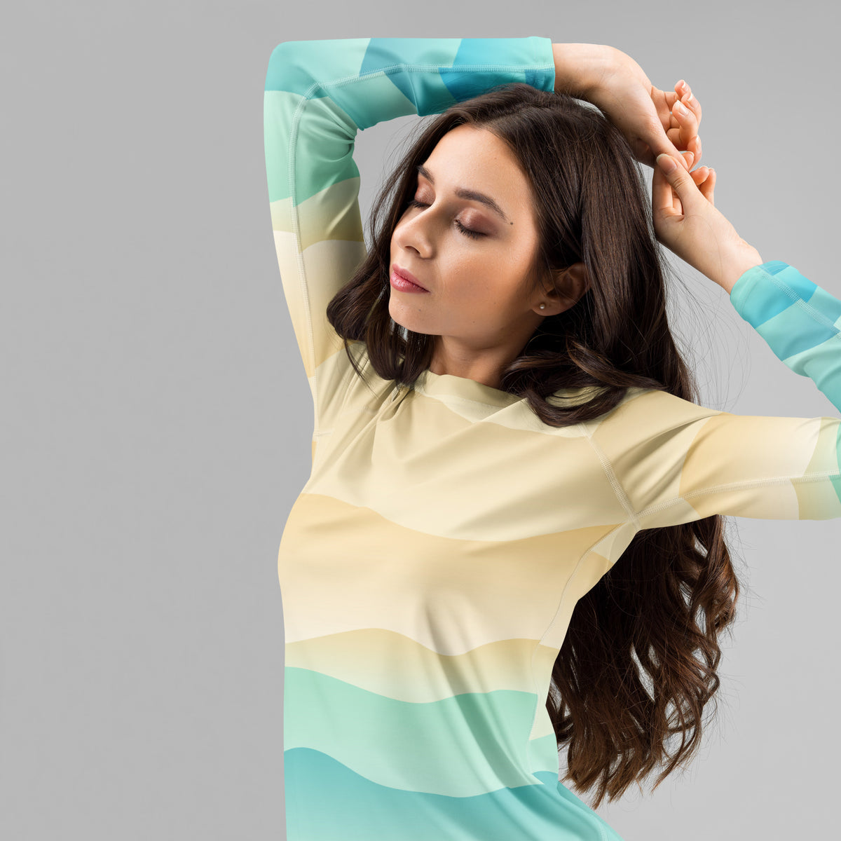 Women's Sand & Ocean Waves Long Sleeve Rash Guard Swim Shirt – Buttery Soft, Sun Safe UPF 50+ Protection, Quick Dry & 4-Way Stretch Comfort