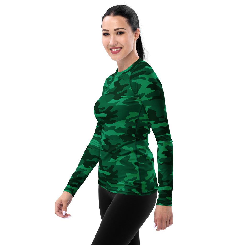 Women's Green Camouflage Long Sleeve Rash Guard Swim Shirt – Buttery Soft, Sun Safe UPF 50+ Protection, Quick Dry & 4-Way Stretch Comfort