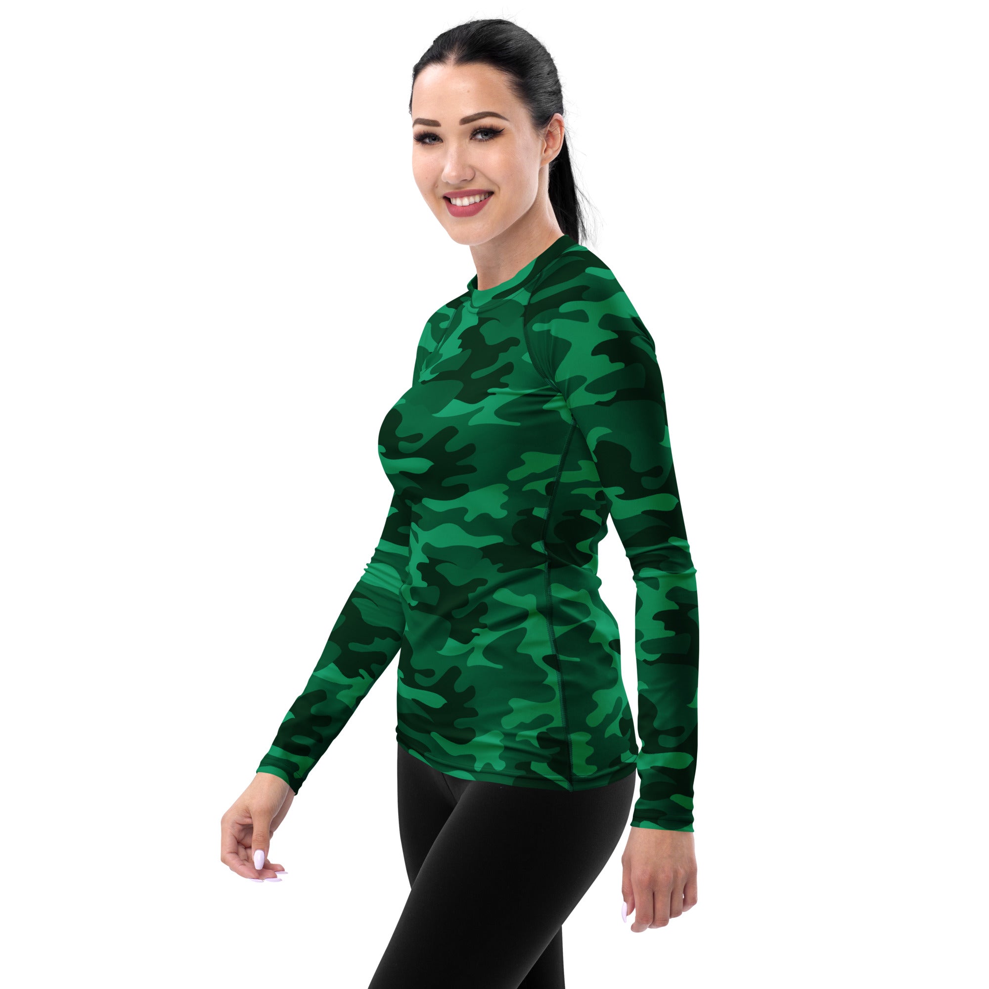 Women's Green Camouflage Long Sleeve Rash Guard Swim Shirt – Buttery Soft, Sun Safe UPF 50+ Protection, Quick Dry & 4-Way Stretch Comfort