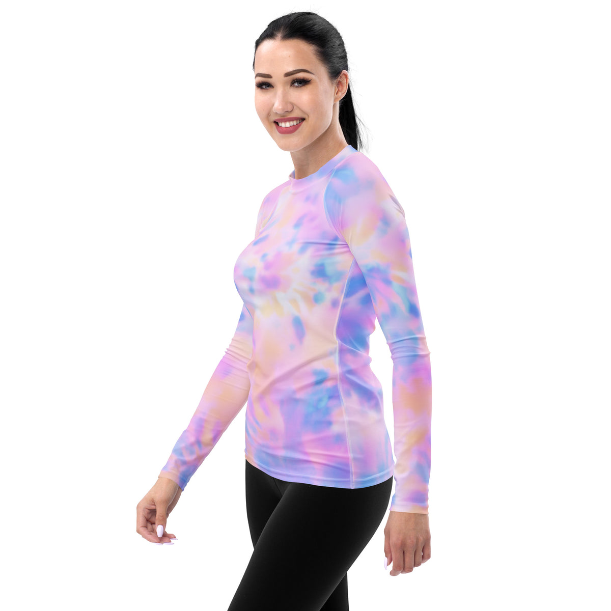 Women's Pastel Watercolor Tie Dye Long Sleeve Rash Guard Swim Shirt – Buttery Soft, Sun Safe UPF 50+ Protection, Quick Dry & 4-Way Stretch Comfort