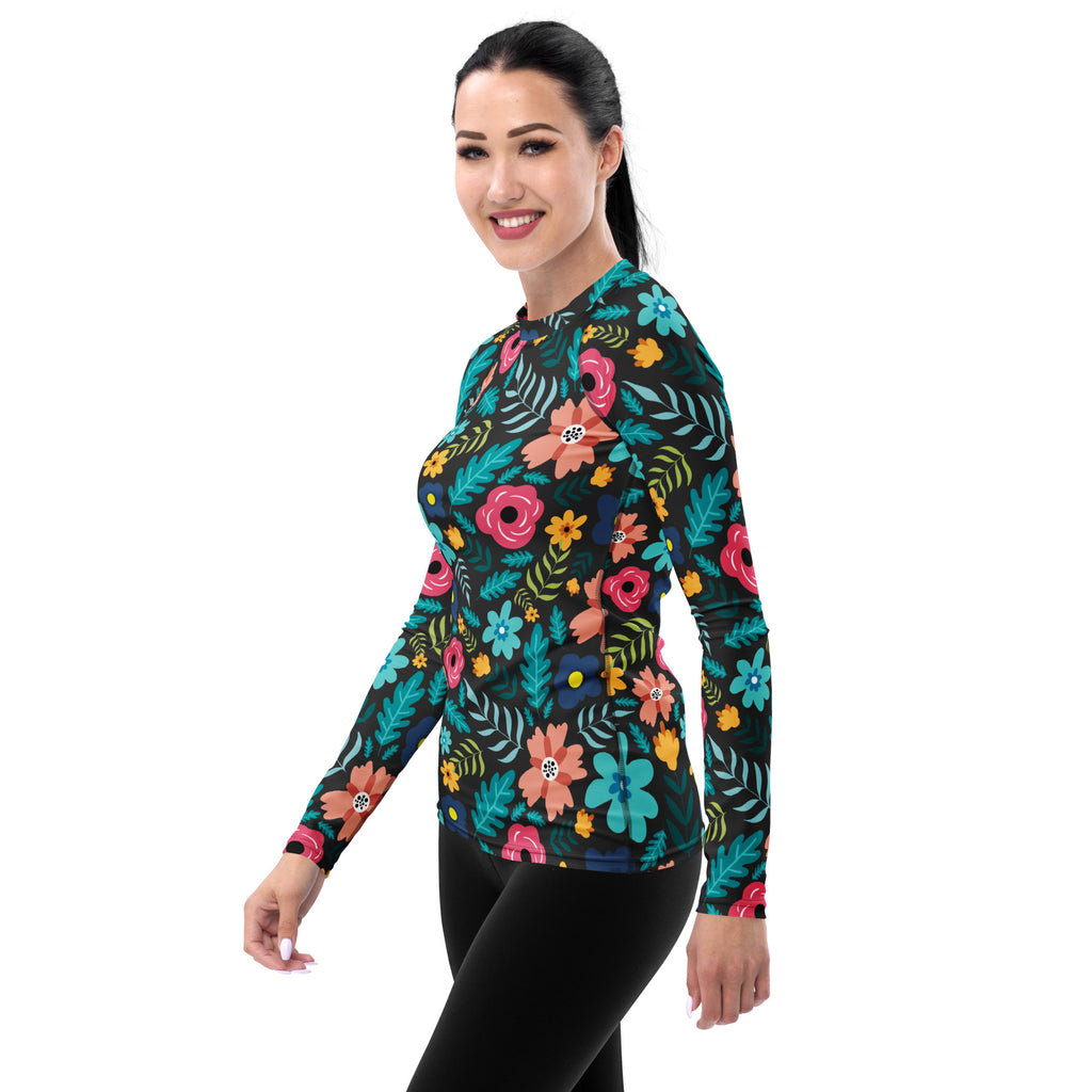 Women's Dark Green Floral Long Sleeve Rash Guard Swim Shirt – Buttery Soft, Sun Safe UPF 50+ Protection, Quick Dry & 4-Way Stretch Comfort