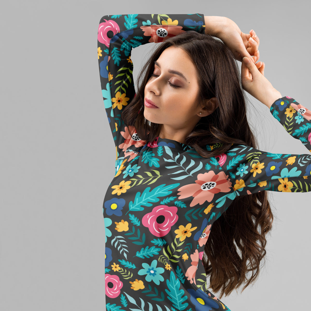 Women's Dark Green Floral Long Sleeve Rash Guard Swim Shirt – Buttery Soft, Sun Safe UPF 50+ Protection, Quick Dry & 4-Way Stretch Comfort