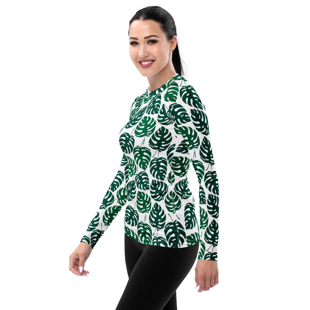 Women's Monstera Leaf Long Sleeve Rash Guard Swim Shirt – Buttery Soft, Sun Safe UPF 50+ Protection, Quick Dry & 4-Way Stretch Comfort