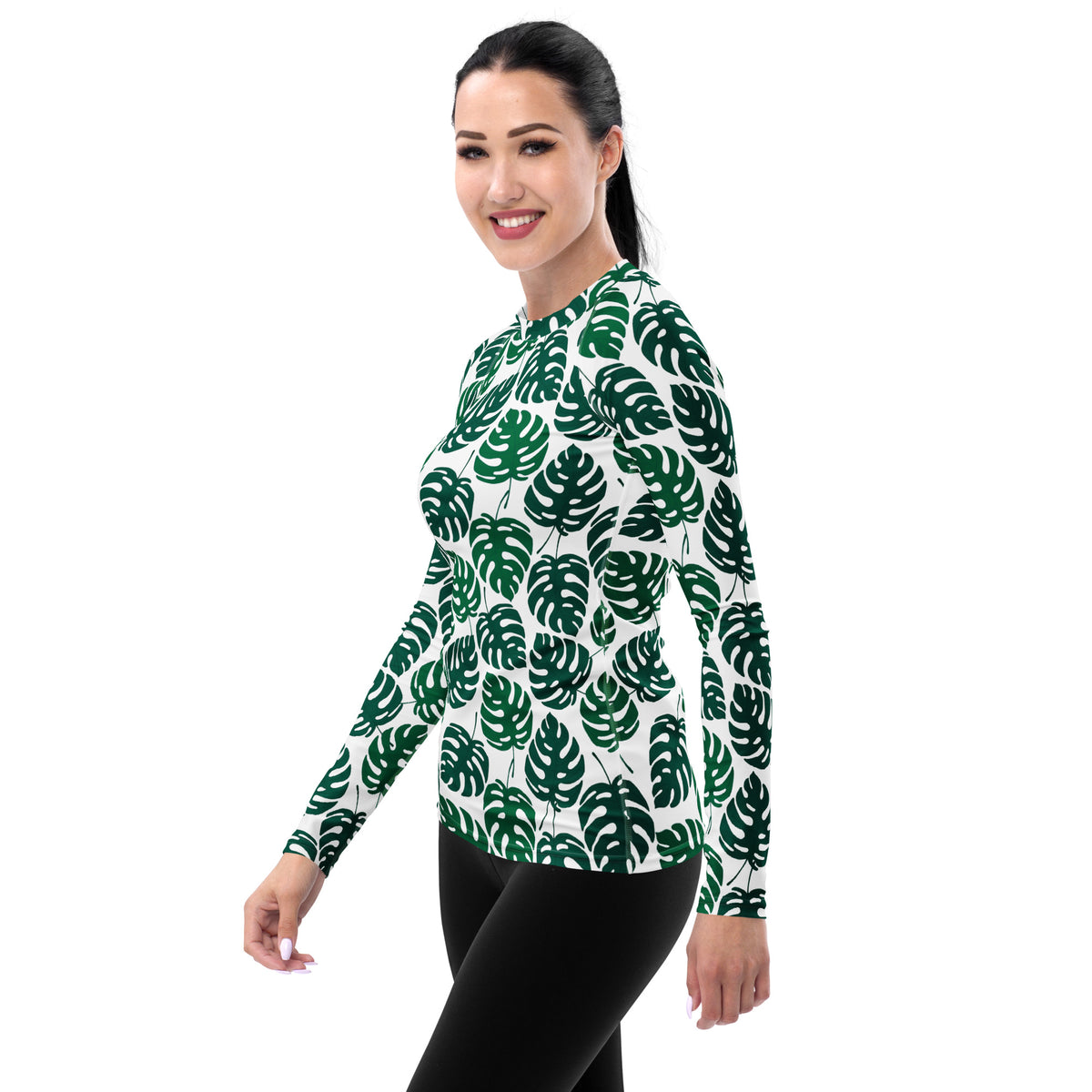 Women's Monstera Leaf Long Sleeve Rash Guard Swim Shirt – Buttery Soft, Sun Safe UPF 50+ Protection, Quick Dry & 4-Way Stretch Comfort
