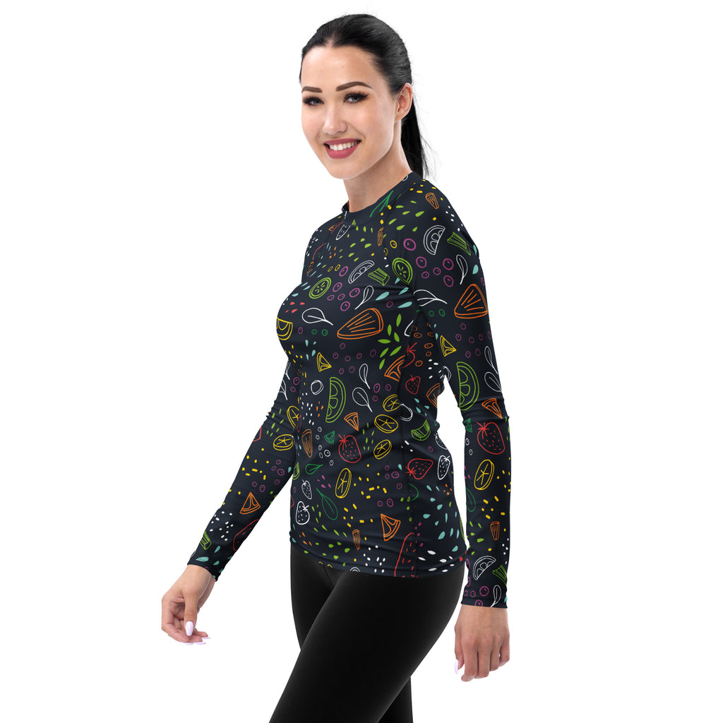 Women's Colorful Fruit Long Sleeve Rash Guard Swim Shirt – Buttery Soft, Sun Safe UPF 50+ Protection, Quick Dry & 4-Way Stretch Comfort
