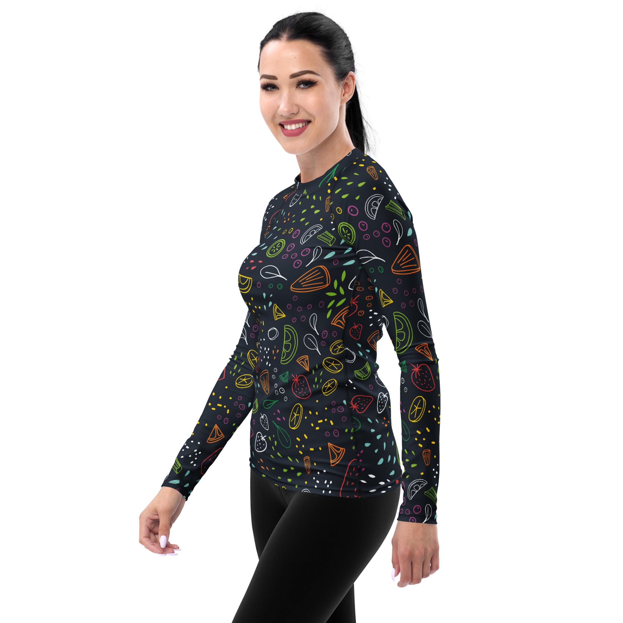 Women's Colorful Fruit Long Sleeve Rash Guard Swim Shirt – Buttery Soft, Sun Safe UPF 50+ Protection, Quick Dry & 4-Way Stretch Comfort