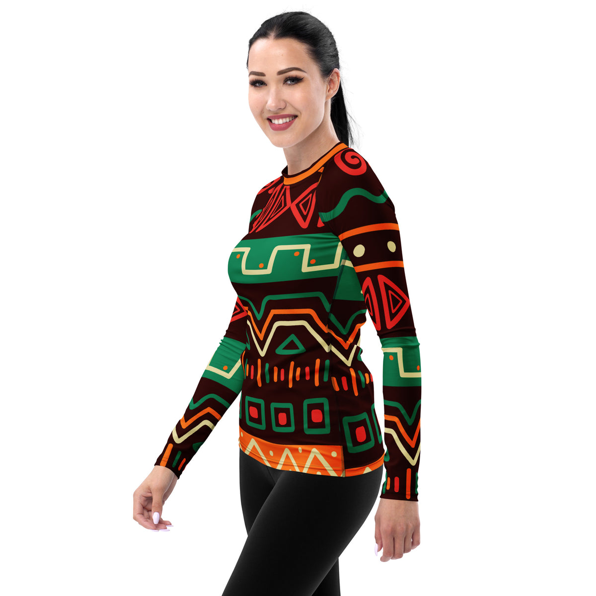 Women's Tribal Geometric Long Sleeve Rash Guard Swim Shirt – Buttery Soft, Sun Safe UPF 50+ Protection, Quick Dry & 4-Way Stretch Comfort