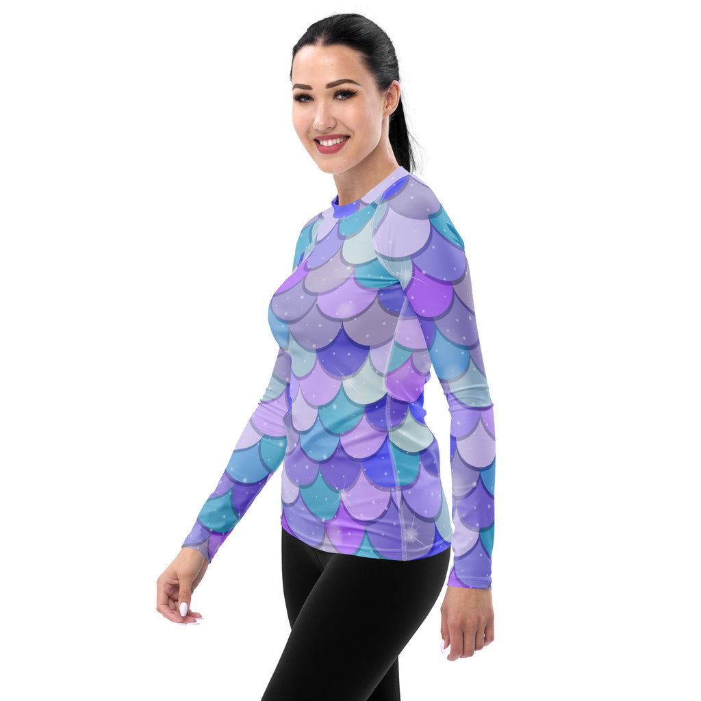 Women's Pastel Mermaid Scales Long Sleeve Rash Guard Swim Shirt – Buttery Soft, Sun Safe UPF 50+ Protection, Quick Dry & 4-Way Stretch Comfort