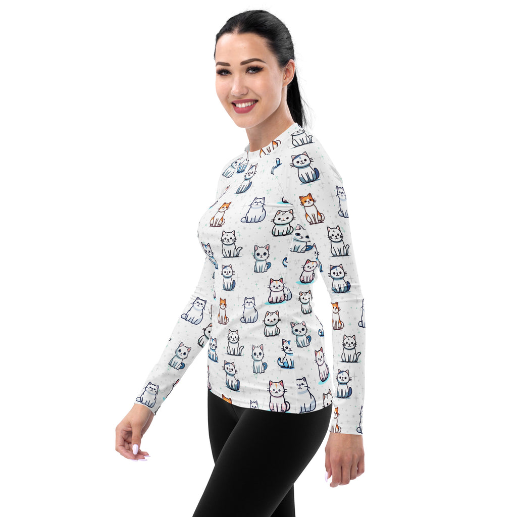 Women's Cute Cat Long Sleeve Rash Guard Swim Shirt – Buttery Soft, Sun Safe UPF 50+ Protection, Quick Dry & 4-Way Stretch Comfort
